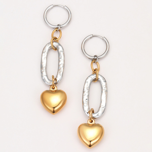 2025 High Quality European American Style Two-Tone Heart Drop Earrings Non Tarnish Stainless Steel Hot Sale INS <b>Fashion</b> <b>Jewelry</b> - Product Image 1