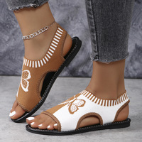 Sandales plates brodées en maille tricotée grande taille antidérapantes pour l'extérieur K810, nouvelles chaussures pour femmes à bout ouvert
