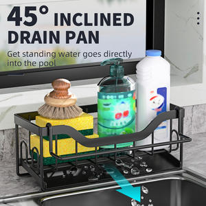 Organisateur de caddie d'évier de cuisine <span class=keywords><strong>auto</strong></span>-adhésif porte-éponge d'évier de comptoir avec plateau de <span class=keywords><strong>vidange</strong></span> automatique - Product Image 6