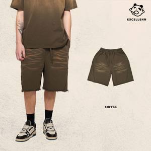 Pantaloncini da uomo in puro cotone, fatti a mano, con motivo tigre, tinta spray, lavaggio effetto vintage, stile americano, pesanti, a maniche corte, vestibilità ampia - Product Image 2