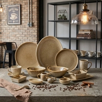 Ensemble de vaisselle en céramique et porcelaine marron châtain chaud ST Wholesale, plats de service pour hôtels et traiteurs, compatible micro-ondes, écologique