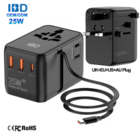 Adaptateur secteur multifonctionnel USB-C PD 25W, chargeur rétractable, prise européenne, britannique, australienne, américaine, européenne, adaptateur de voyage universel pour appareil photo