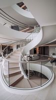 Escalier courbe DBM avec rampe en bois, construction en acier inoxydable/galvanisé, design moderne, durable, écologique, marches flottantes