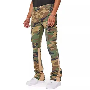 Pantalones vaqueros de camuflaje para hombre, Vaqueros apilados personalizados con bolsillo, color Cargo