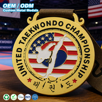 Médaille de Taekwondo personnalisée plaquée or en émail, en alliage de zinc, récompense de championnat d'arts martiaux, motif multilingue, tournoi sportif