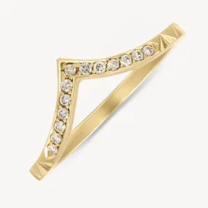 Hi Quality Vintage Style 925 Sterling Silver 14k 18k Gold Plated V Shaped Ring Rings Jewelry Women