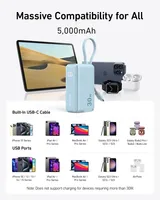 Anker 5,000mAh Power Bank Bloc de chargeur USB-C 3-en-1 Portable LI-Polymer Chargeur de batterie pliable CN Plug A1636 30W Puissance de sortie