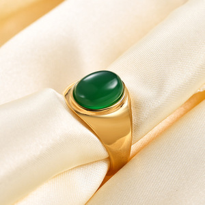 Stainless Steel 18K Gold Plated Oval <b>Turquoise</b> <b>Ring</b> Bezel Setting Vintage Style Fashion Jewelry Gift - Product Image 4