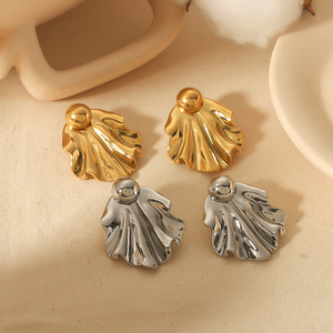 Stainless Steel <b>Stud</b> Earrings Fan Shape Gold <b>Silver</b> Color Fashion Jewelry For Women TE6590 - Product Image 2