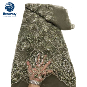 Bestway Dust Pink Luxury Austria Bead bordado vestido de novia con lentejuelas tela de encaje de tul - Product Image 4