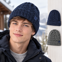 Bonnet unisexe personnalisé en acrylique 100% à maille torsadée marine mélangée, épais, chaud et résistant au froid, avec revers, idéal pour le ski et les courtes journées d'hiver