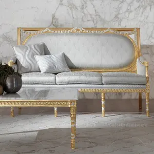 Luxury Rococo Style French Sofa Set Hand Carved Wooden Sofa Set Furniture For Living Room