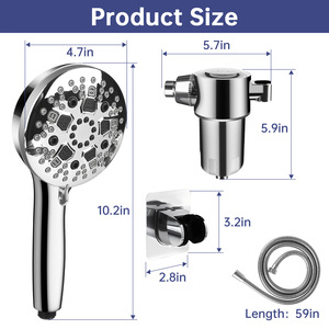 Juego de ducha con filtro y función de masaje tipo lluvia, cabezal de ducha redondo de mano a presión para baño - Product Image 4