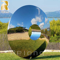 Sculpture circulaire moderne en acier inoxydable poli miroir, grande statue d'art métallique en forme d'anneau pour la décoration de jardin