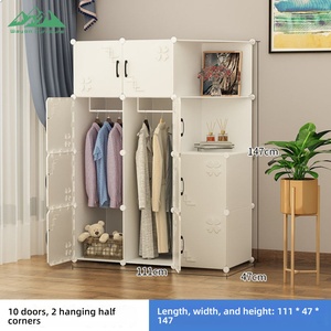 <span class=keywords><strong>Armadio</strong></span> Pieghevole in Plastica Beige Chiaro con Motivo a Quadrifoglio Wayon, con Porte, Spazio Appendiabiti e <span class=keywords><strong>Ripiani</strong></span> per Camera da Letto - Product Image 6