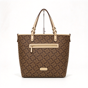 Sac fourre-tout pour femme à imprimé géométrique, poignée tressée, garniture en similicuir, poche avant zippée, grand sac à bandoulière pour le travail - Product Image 2