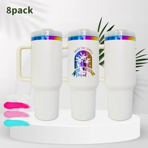 Lot de 8 bouteilles d'eau H2.0 de 40 oz en acier inoxydable avec logo personnalisé, revêtement arc-en-ciel, peinture en poudre, avec poignée pour gravure au laser - Product Image 1