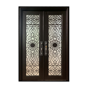 Puerta de Hierro Forjado Personalizada de Alta Calidad con Pequeña Puerta de Vidrio, Puerta de Entrada Francesa de Hierro Forjado - Product Image 4