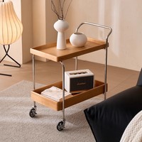 Table d'appoint mobile en acier inoxydable à double niveau et bois massif, style moderne minimaliste, chariot de rangement pour salon, mobilier de style mid-century