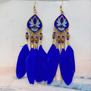 2025 Vintage stile azteco Boho <span class=keywords><strong>orecchini</strong></span> lunghi in <span class=keywords><strong>piuma</strong></span> <span class=keywords><strong>con</strong></span> lega placcata oro gioielli etnici fatti a mano per le donne e le ragazze - Product Image 4