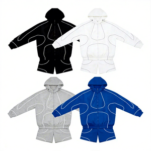 OEM Manufacturer Custom Men's Nylon Windbreaker Shorts <b>Set</b> Reflective Zip-up Jacket Windbreaker Tracksuit Sportwear - Product Image 2