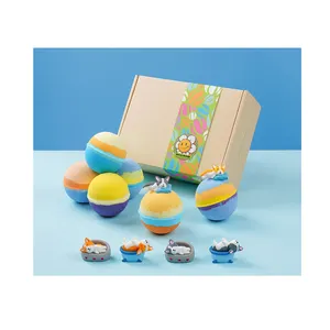 बच्चों स्नान नमक गेंद पैकेजिंग के साथ स्नान बम पाउडर उपहार सेट कार्बनिक नमक स्नान बम पशु खिलौने अंदर