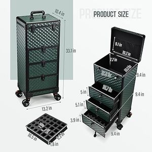 Salon de manucure maquillage à roulettes Train Case 4-Drawer Beauty Cosmetology Case Verrouillable Wheels Manucure/Face Painting/Hairstylist/Tattoo - Product Image 2