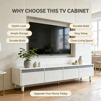Meuble TV moderne blanc cannelé avec pieds dorés, grand rangement, console multimédia de luxe pour salon, couleur personnalisable, montage facile
