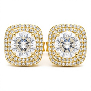 Pendientes de Oro Amarillo de 14K Personalizados con Diamantes Cultivados en Laboratorio, Diseño de Halo Redondo, para Mujer, Regalo de Joyería Fina para Aniversario de Bodas - Product Image 1