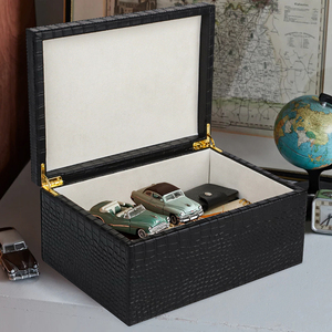 Hộp trang trí bằng da hình chữ nhật màu đen, có thể tùy chỉnh, hộp đựng kỷ niệm, hộp lưu trữ quà lưu niệm - Product Image 1