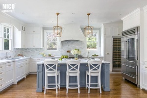 NICOCABINET Meubles <span class=keywords><strong>de</strong></span> <span class=keywords><strong>cuisine</strong></span> Cararra Carrelage en marbre Dosseret Chêne blanc Plaine Grain <span class=keywords><strong>de</strong></span> cygne Vernis <span class=keywords><strong>Peinture</strong></span> avec évier inclus - Product Image 2
