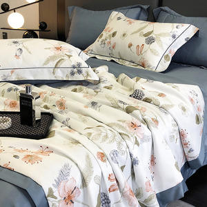 Pamuklu Dokuma Baskılı Yazlık Serinletici Yorgan ve Yorgan Seti, Yıkanabilir Çarşaf Seti ve Yastık Kılıfı Seti ile Yatak Odası İçin - Product Image 2