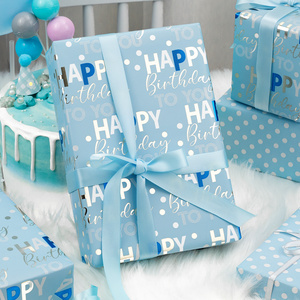 Happy Birthday Gift <b>Wrapping</b> <b>Paper</b> Blue Polka Dot Design Double Sided Art <b>Paper</b> Recyclable For Packaging And Craft Use - Product Image 1