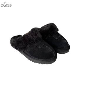 YJ-098 Pantofole di Alta Qualità <span class=keywords><strong>con</strong></span> Logo Personalizzato, in Vera Pelle Scamosciata <span class=keywords><strong>con</strong></span> Interno in Pelliccia di Cashmere, per Uomo e Donna, Pantofole Invernali in Pelliccia - Product Image 5