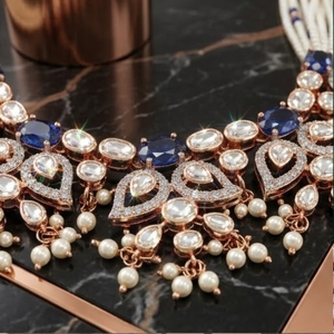 Rose Gold Sapphire 925 <b>Silver</b> <b>Choker</b> Necklace Set with Freshwater Pearls and Diamond Accents for Women Wedding Jewelry - Product Image 5