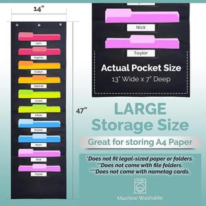 Organizador de Bolsillo Negro para Aula con 10 Bolsillos y 3 Colgadores para Puerta, Sistema de Almacenamiento Arcoíris, Suministros de Oficina y Escolares - Product Image 6