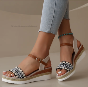 Sandalias de cuña con correa al tobillo para mujer, sexys, de verano, con tacón, suela exterior de EVA con amortiguación suave, iluminadas, para la temporada de primavera. ¡Gran oferta! - Product Image 2