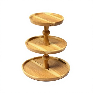 Support à gâteau en bois à 3 niveaux fait à la main plateau de service à gâteaux en bois massif pour mariages fêtes et décoration intérieure prix le plus bas - Product Image 1