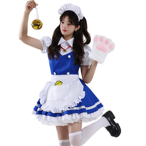 Yi Xiaoyi Vestido de Anime Lolita para Mujer, Disfraz de Sirvienta con Delantal Azul y Campanas, Conjunto de Falda y Tocado para Adultos - Product Image 4