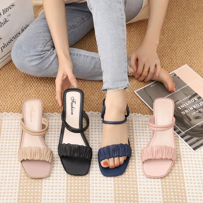 Summer Heels 2022 New Sandals And Slippers Latest Platform Chunky Heels Mid Women's Pumps Designer Female Bow High Heels