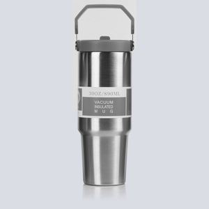 Mug de voyage isotherme sous vide 20oz 30oz avec poignée, couvercle, paille et base antidérapante pour boissons froides - Product Image 5