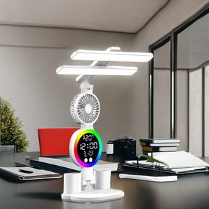 Lámpara de mesa <span class=keywords><strong>LED</strong></span> moderna para dormitorio con pantalla de reloj plegable y 2 portalápices batería CC recargable para sala de lectura - Product Image 3