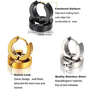 Stainless Steel Huggie Earrings With <b>Cross</b> Pendant For Men Black <b>Silver</b> Gold Color Fashion Jewelry 1 Set - Product Image 5