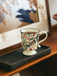Mug en céramique au design moderne, grande poignée, style britannique vintage, motif floral et d'oiseaux, capacité de 360 ml, tasse à café et à latte pour les fêtes - Product Image 5