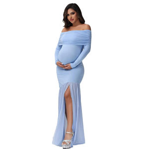 Vestido largo de maternidad para sesión de fotos, <span class=keywords><strong>ropa</strong></span> de mujer <span class=keywords><strong>embarazada</strong></span>, vestido de fotografía de <span class=keywords><strong>boda</strong></span> para fiesta con hombros descubiertos - Product Image 6