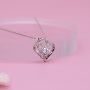 فضة 925 القلب كريستال قلادة قلادة للنساء المجوهرات بالجملة هدية للأم ابنة قلادة - Product Image 2