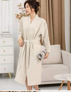 Logo personalizzato estivo sera al ginocchio accappatoio tessuto in cotone di colore naturale lino Hotel Spa avvolgente asciugamano per la casa - Product Image 5