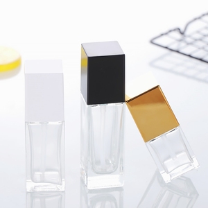 Fábrica de lujo vacío 15ml 20ml 30ml 40ml cuadrado transparente cosmético loción botella de base líquida de vidrio con tapa de bomba tapa Capd - Product Image 3