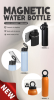 Termo de Doble Pared con Aislamiento al Vacío, Botella de Agua Magnética de Acero Inoxidable 304 con Soporte Magnético para Teléfono Celular
