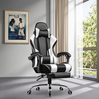 Chaise de bureau de direction pour jeux vidéo, ergonomique, dossier haut, en cuir, avec vérin à gaz à 3 positions, pivotante, bascule, appui-tête, soutien lombaire